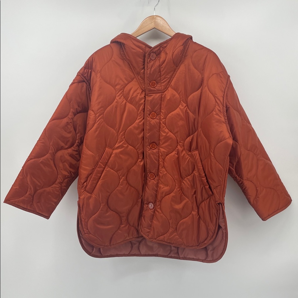Moussy Hooded Quilted Poncho in Orange L G4